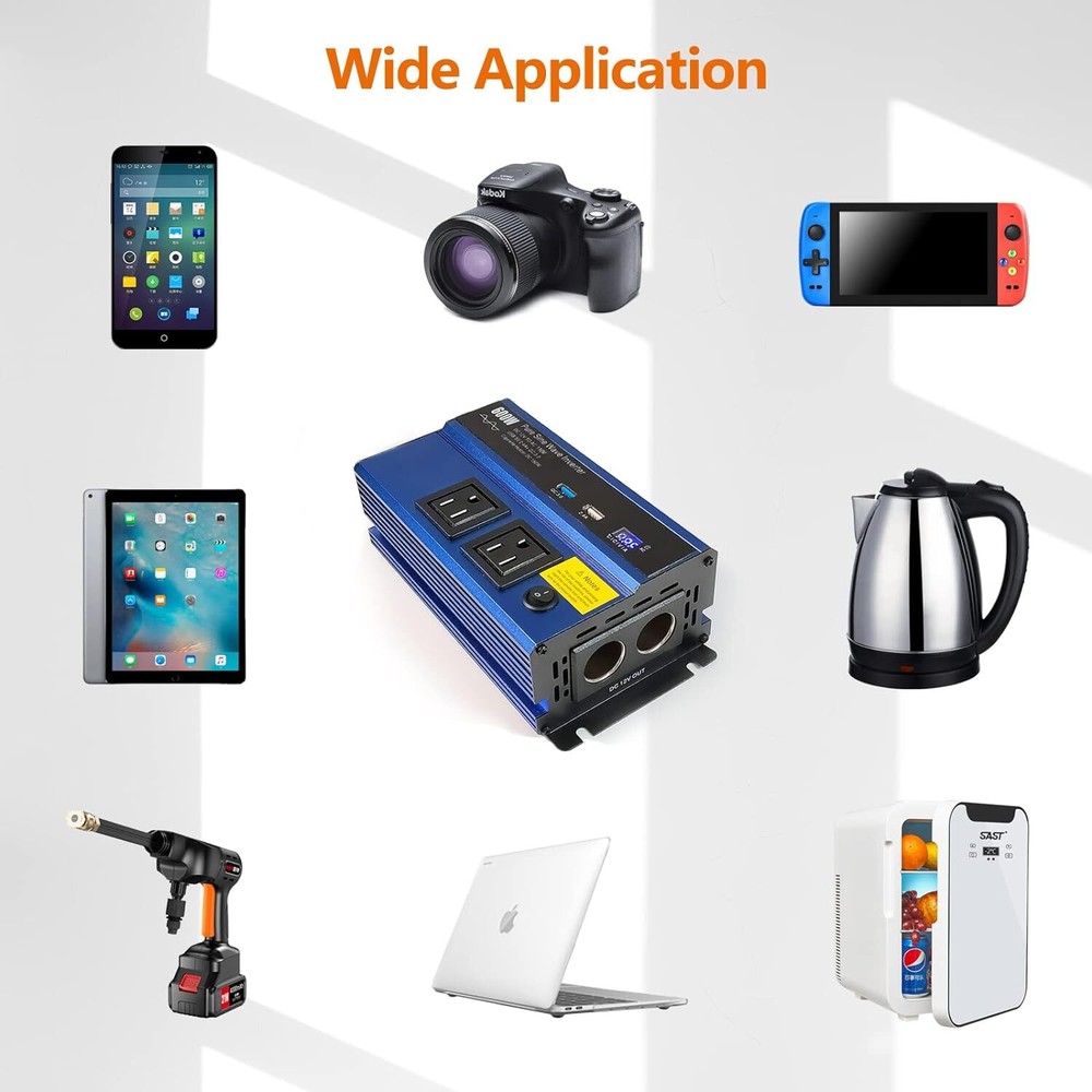 SOJOY Power Inverter DC 12V to AC 110V Pure Sine Wave w/ USB AC Outlets *5052A1F