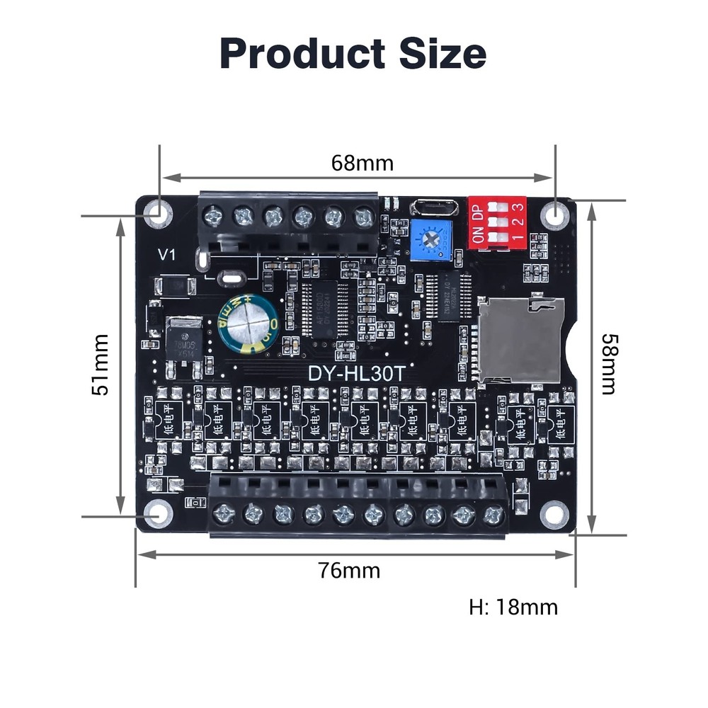 30W Voice Playback Module DC 9-24V Voice Broadcast Device 9 Trigger Interface...