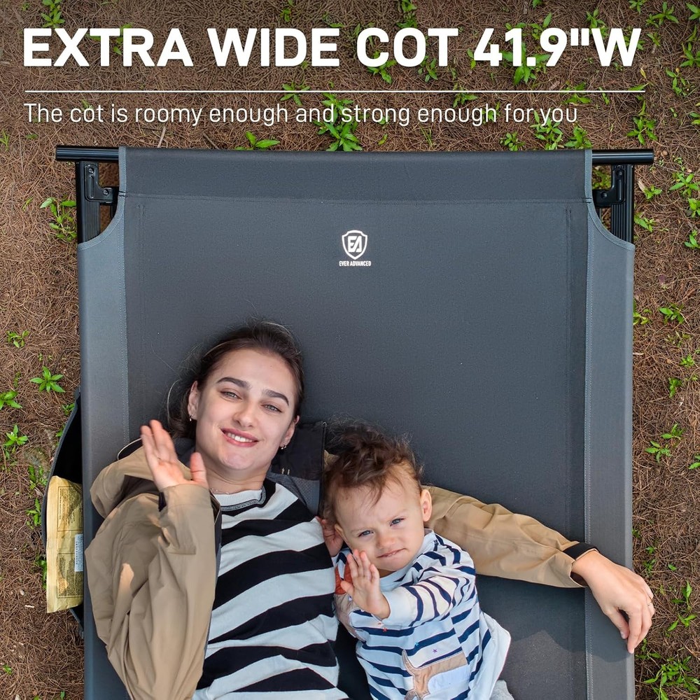 EVER ADVANCED Extra Wide Camping Cot, 84.3" L x 41.9" W, Grey