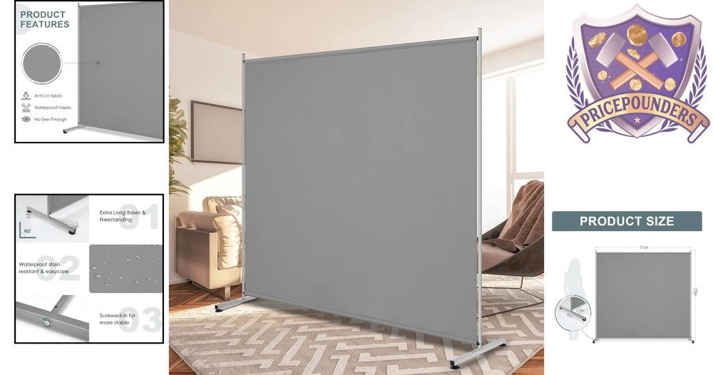 Room Divider Privacy Screen Freestanding Single Panel 71x69.5 Grey Office