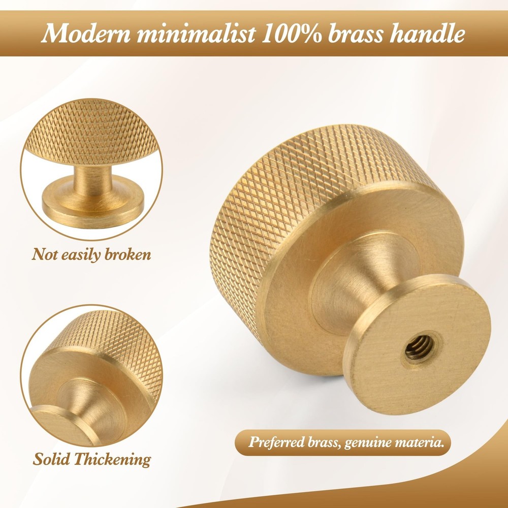 2 Pack Brushed Gold Solid Brass Kitchen Cabinet Knobs,Drawer Pulls, 1.1 Inch ...