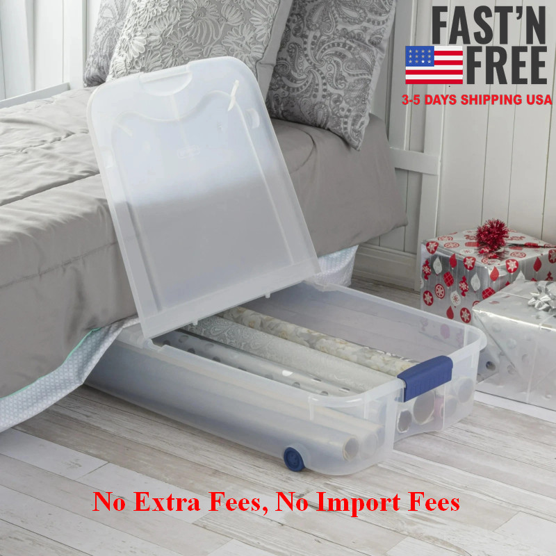 (2 pack) Sterilite Large Storage Bin 66Qt Clear Underbed Storage Container, Blue