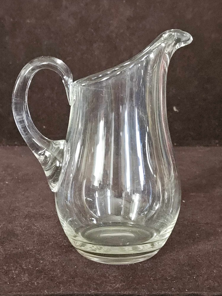 Small Hand Blown Clear Glass Pitcher Applied Handle 6 3/8"T