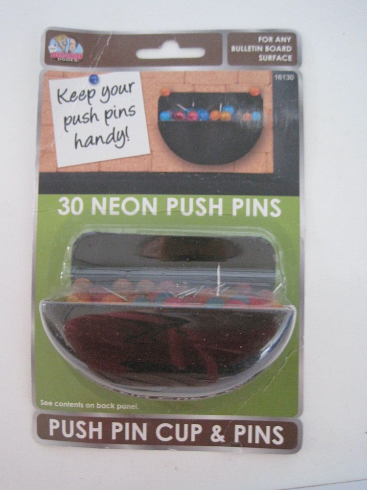 Push Pin Cup & Pins Neon Multicolored New