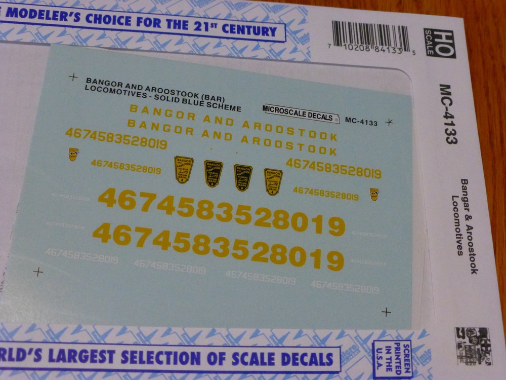 Microscale Decal HO  #MC-4133 BAR Diesel - Hoods & Cabs - Solid Blue Scheme