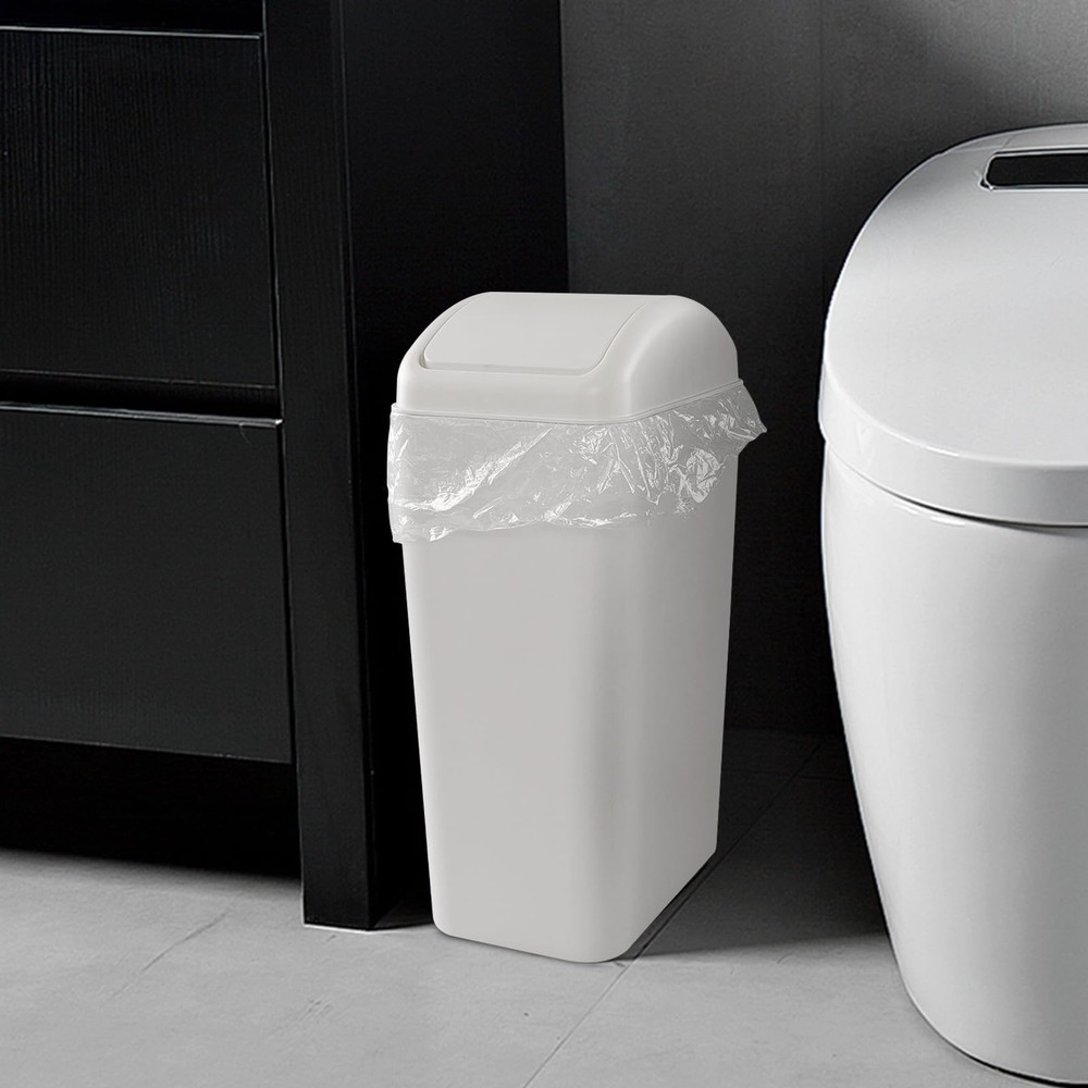 14 L Plastic Kitchen Trash Can Swing Lid Slim Garbage Can Light Grey
