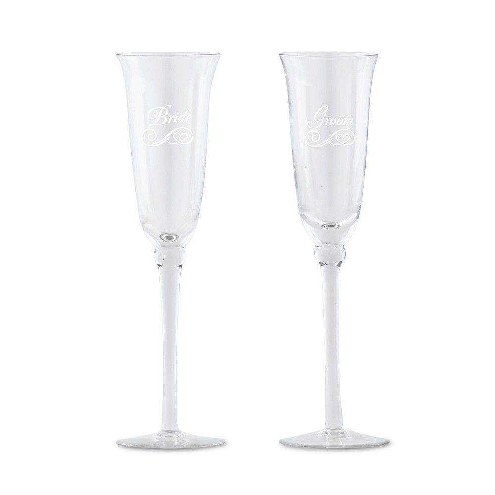 Refined Etched Flutes - Bride and Groom Flute Set