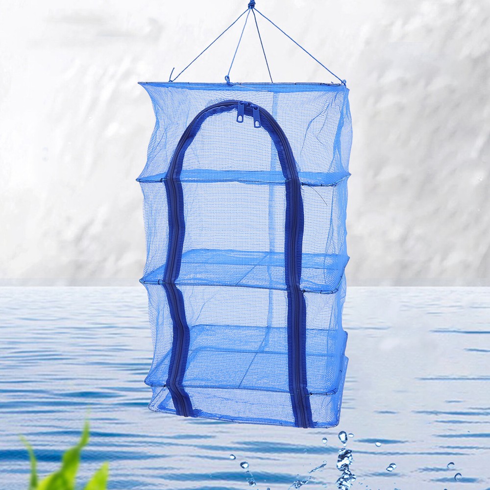 4-Layer Herb Food Fish Drying Rack Hanging Mesh Drying Net Foldable w/ Zipper