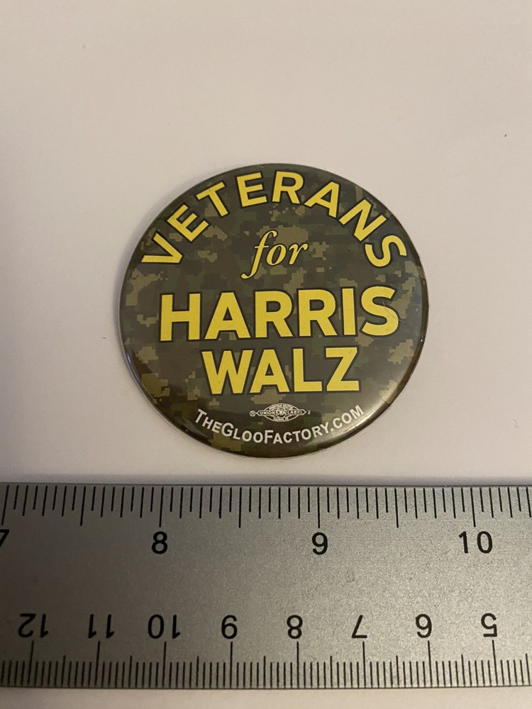 Veterans For Harris Walz Pin Back Button P153