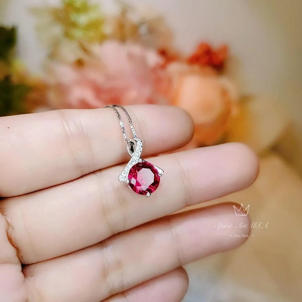 Tiny Red Ruby Necklace • Gemstone Bow Necklace • 2CT Bowknot Ruby Pendant