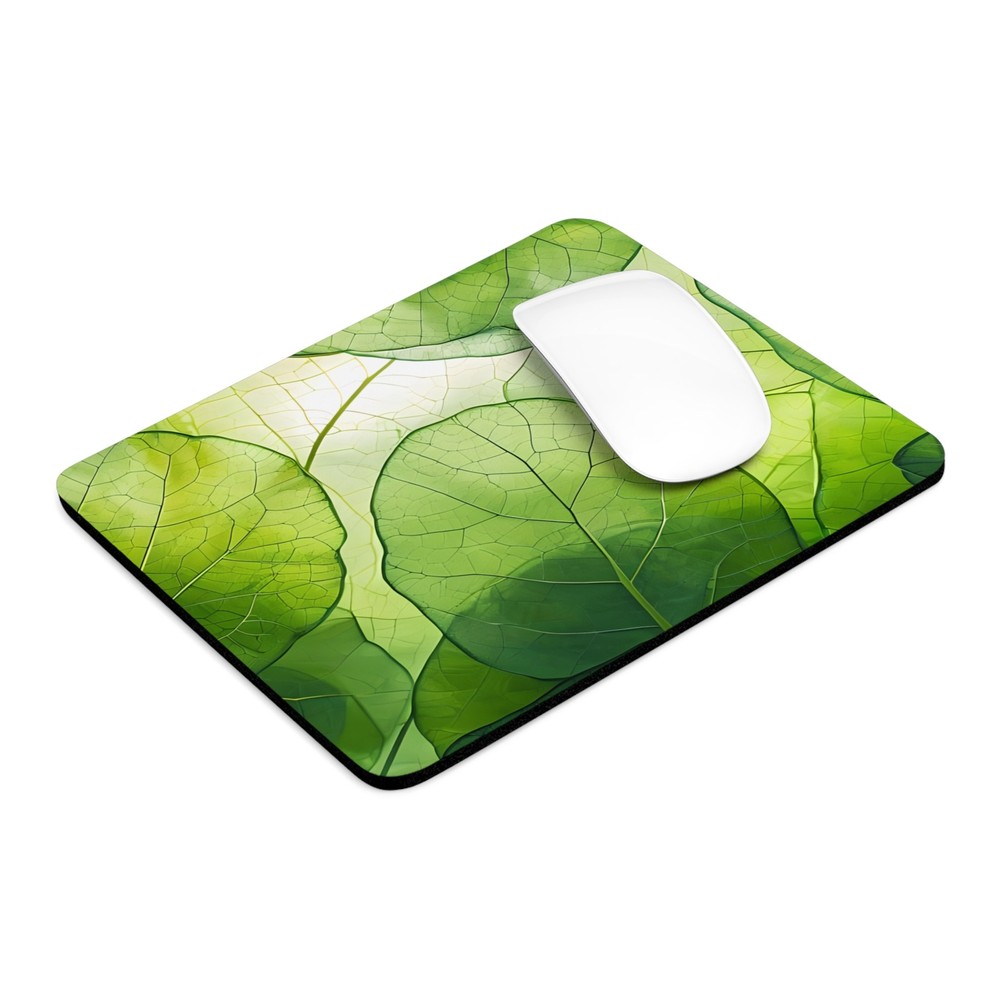 Green Leaf Pattern Mouse Pad | Botanical Desk Accessory