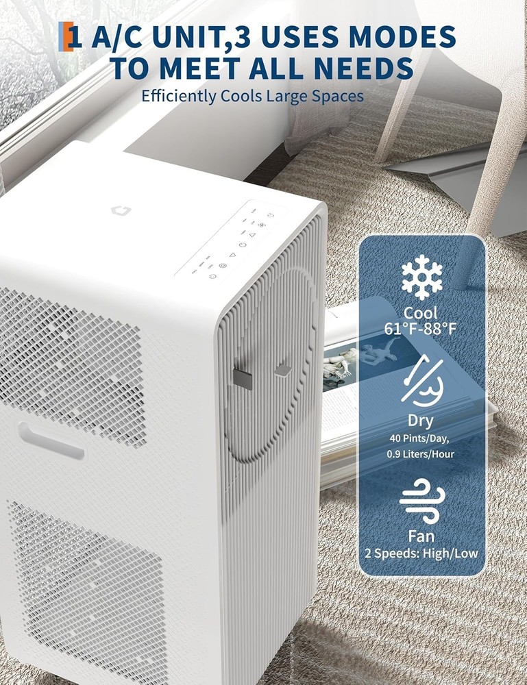 8000 BTU Portable Air Conditioner 3 in 1 Portable AC Unit Up to 350 Sq.Ft Remote