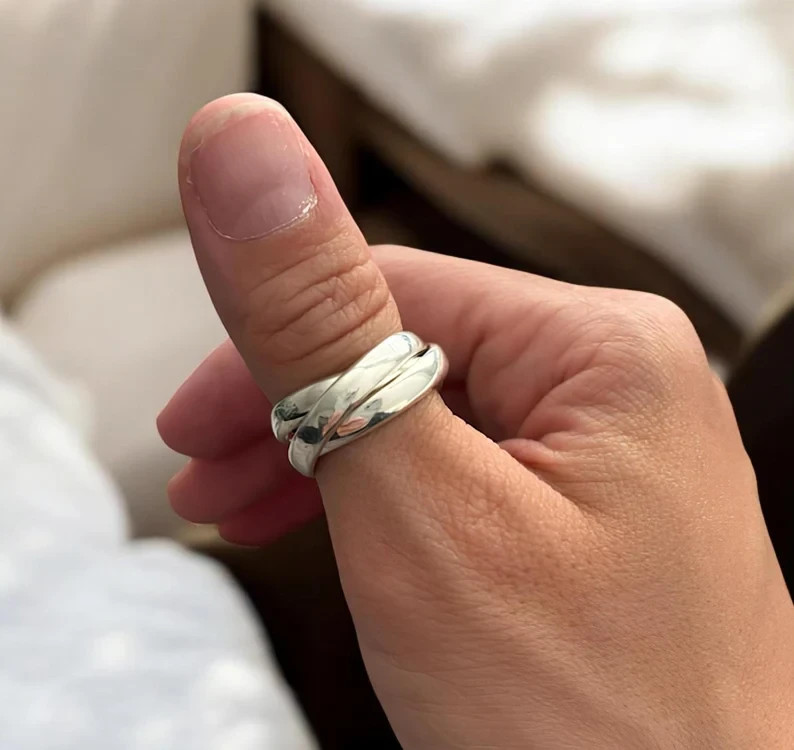 Triple Interlocked Sterling Silver Ring/Three Rolling Ring/Multi Band , All Size