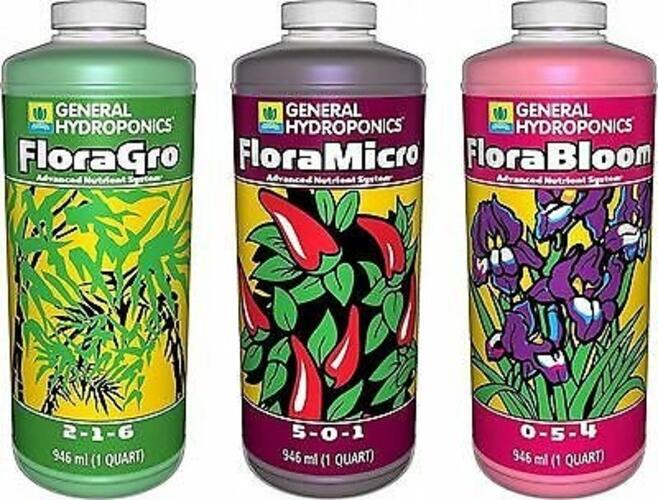 General Hydroponics Flora Grow, Bloom, Micro Combo Fertilizer set, 1 Quart (P...