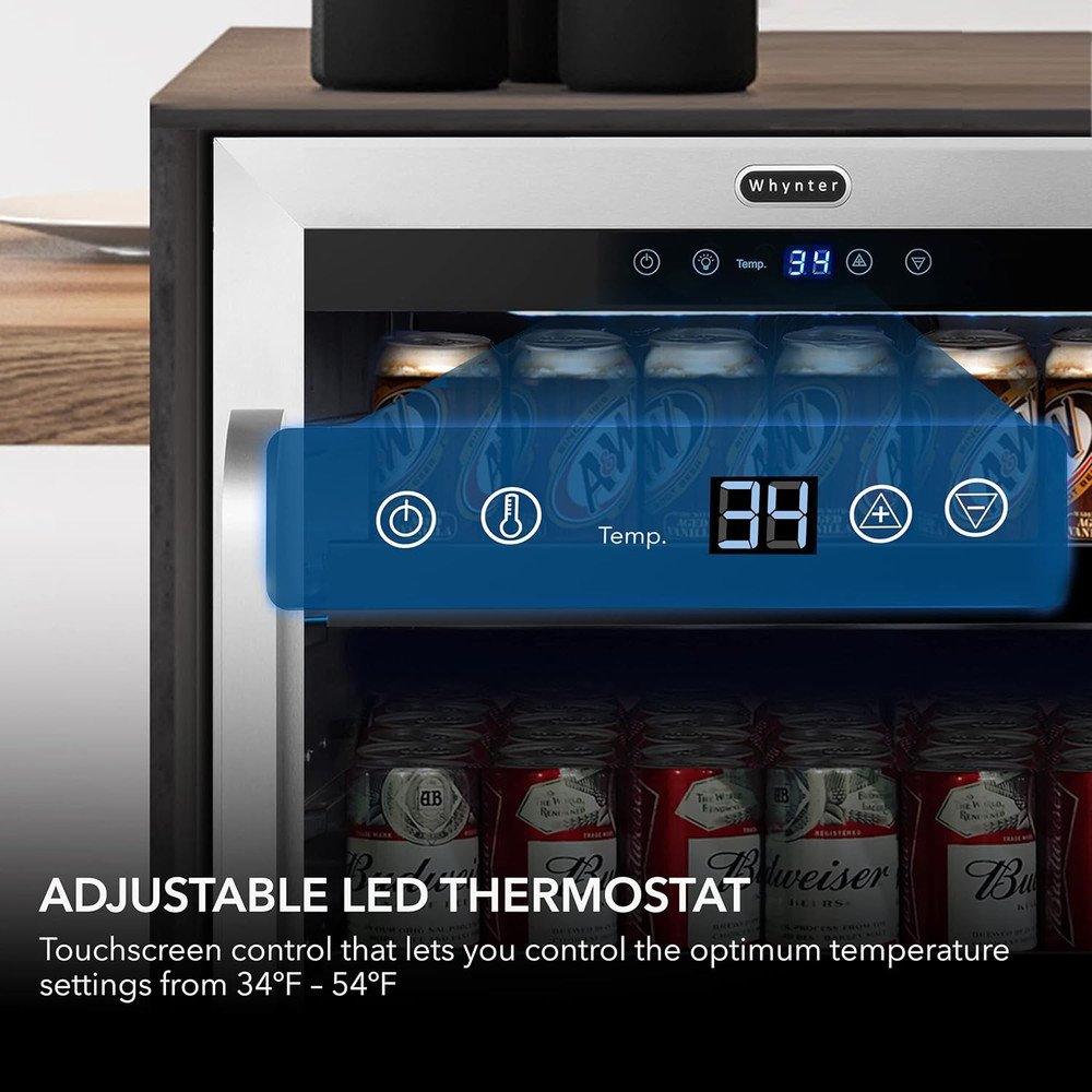 Stainless Steel 182 Can Beverage Refrigerator with Lock & Digital Control