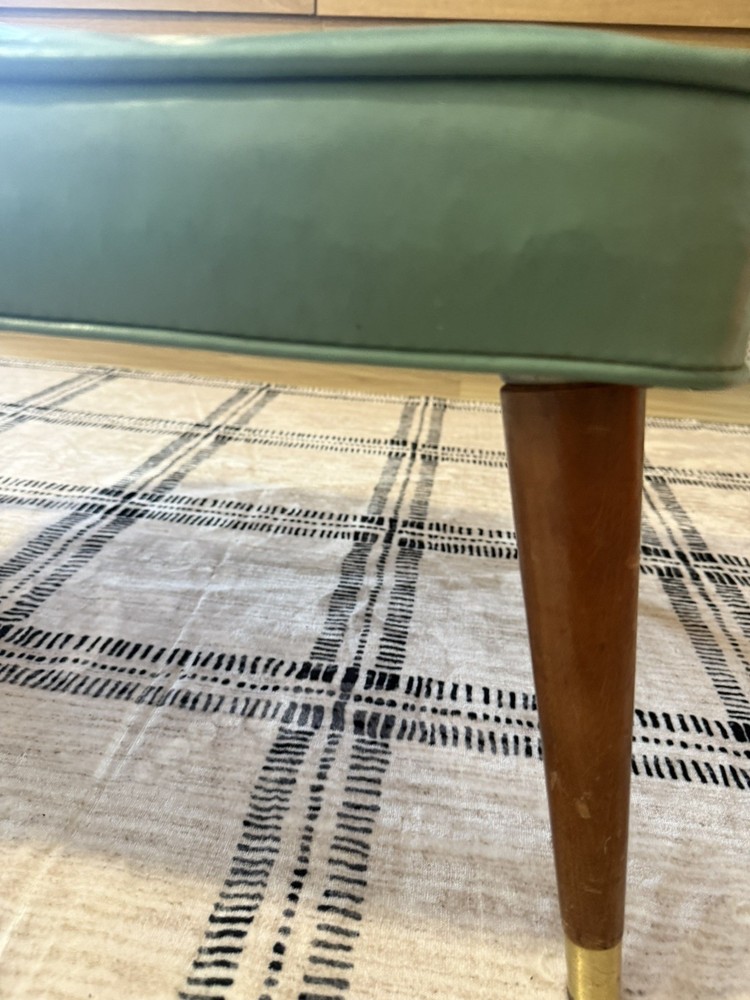 Mid-Century Modern Aqua Green Vinyl Footstool – Tapered Legs Rectangular Ottoman