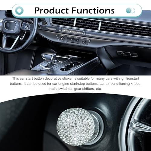 Bling Car Push Start Button Cover, Crystal Round Ball Auto Engine Start white