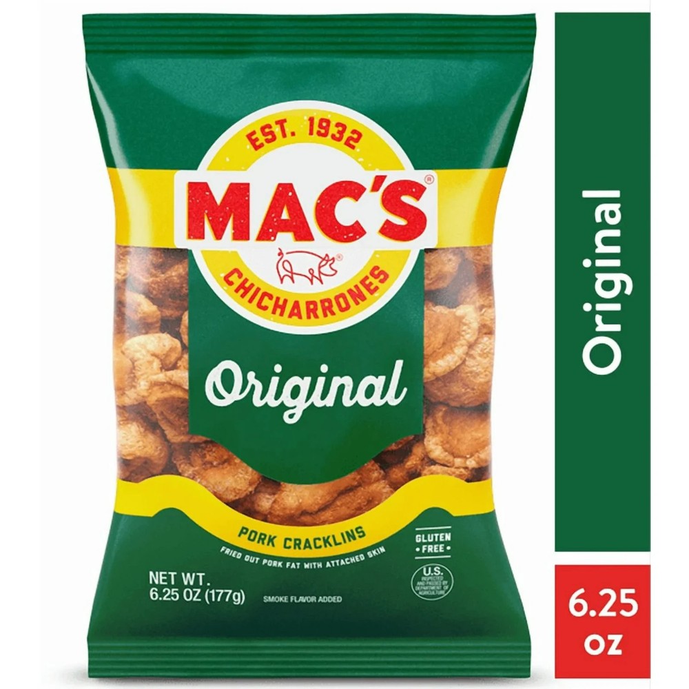 Mac's Original Pork Cracklins Chicharrones Crispy Snack Zero Carb 6.25 oz