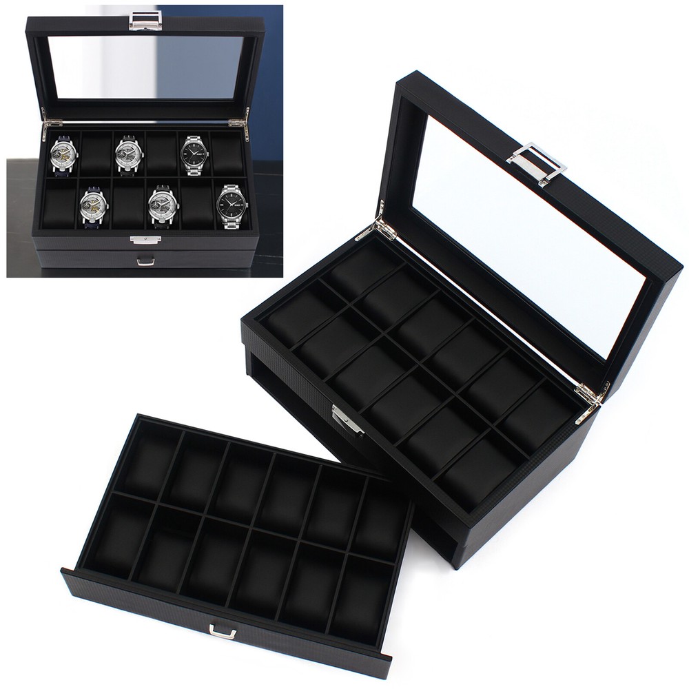 24 Slots Men Watch Box Organizer Large Watch Holder Storage Display Case