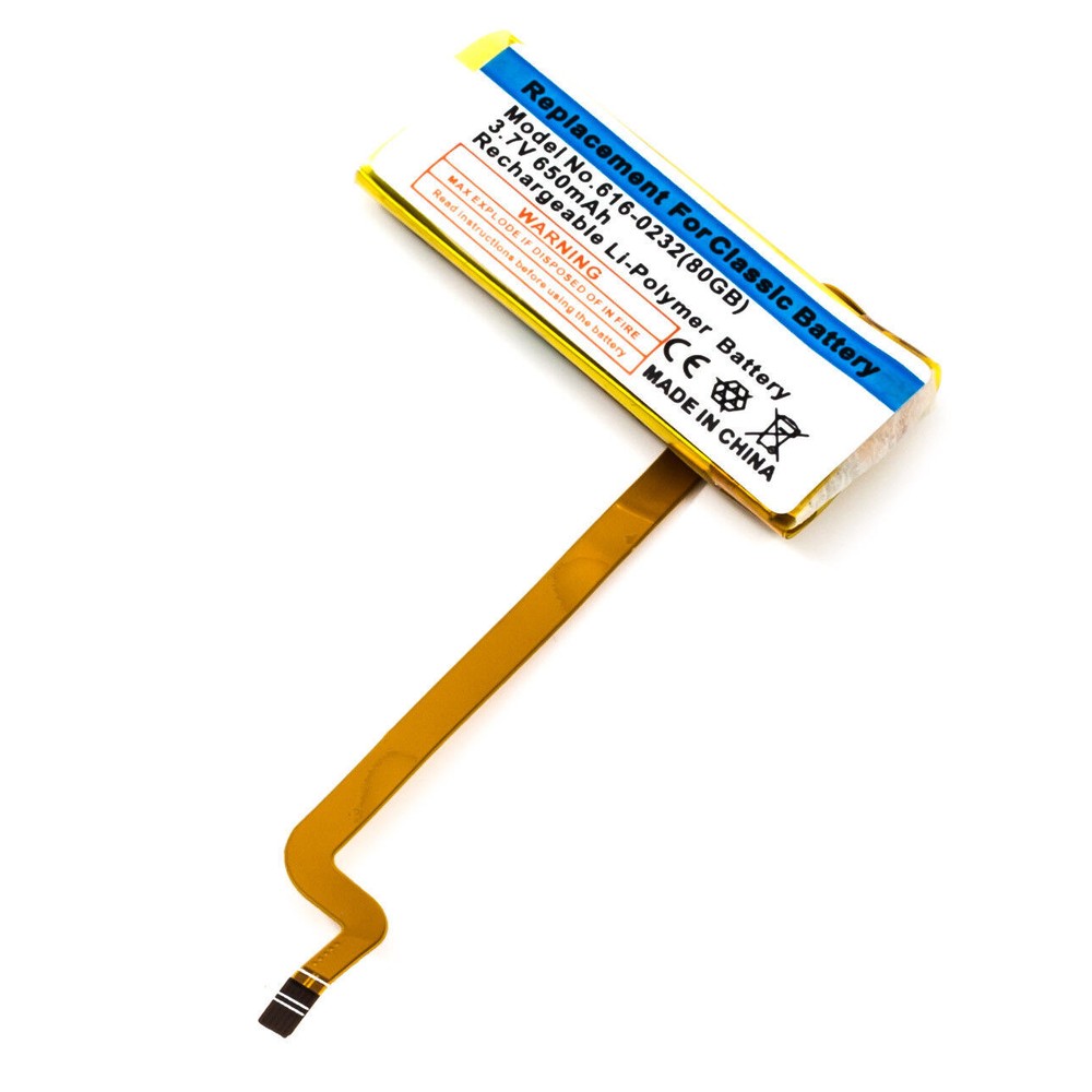 650mAh Replacement Battery for Apple iPod Classic Video 5th, 6th, 7th Gen THIN