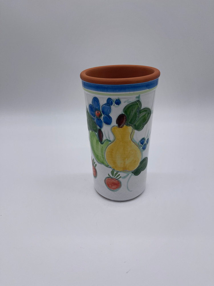 Ceramic Utensil Holder Hand Made Hand Painter Glazed 9.5”