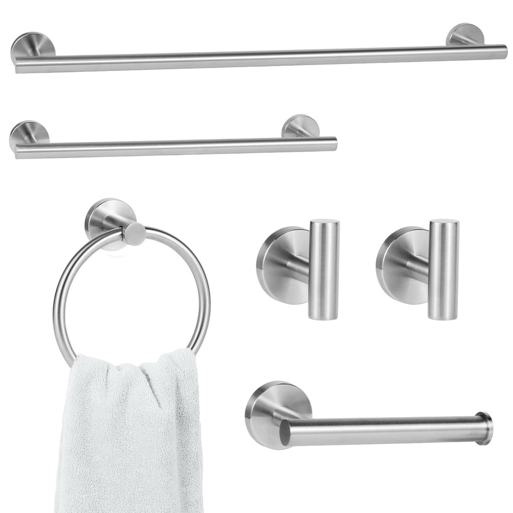 6 Piece Brushed Nickel Bathroom Hardware Set, 6 24",