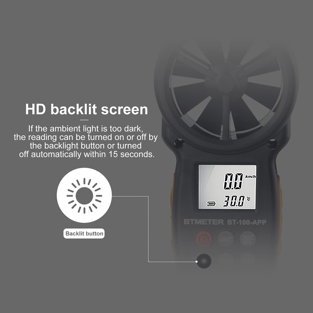 Bt100app Anemometer W/wireless Bluetooth Digital Handheld Wind Speed Meter For W