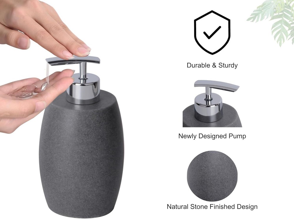 Grey Bathroom Accessories Set 3 PC, Resin Sandstone Look Soap Dark