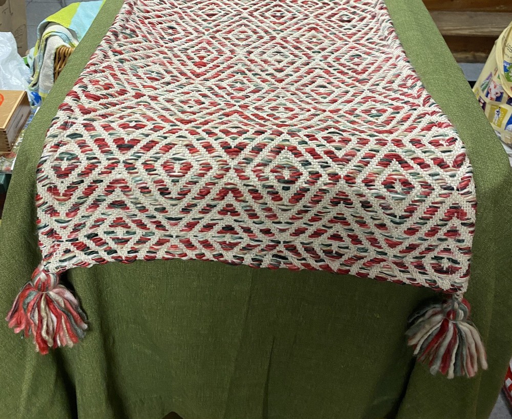 Christmas Table Runner (Woven) AND  Green (Linen)  Tablecloth, Very Nice