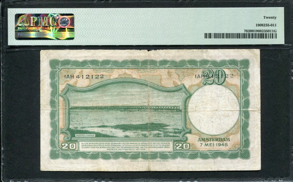Netherlands 1945, 20 Gulden, P76, PMG 20 VF