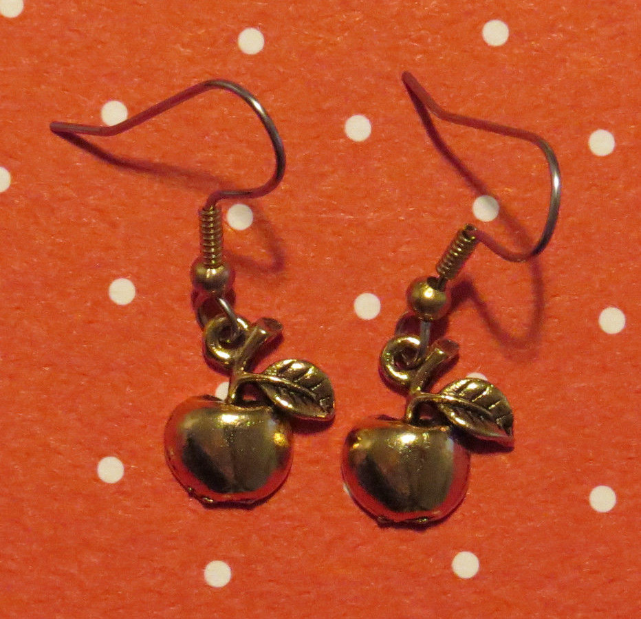 Apple Earrings 24 Karat Gold Plate Teacher Apples
