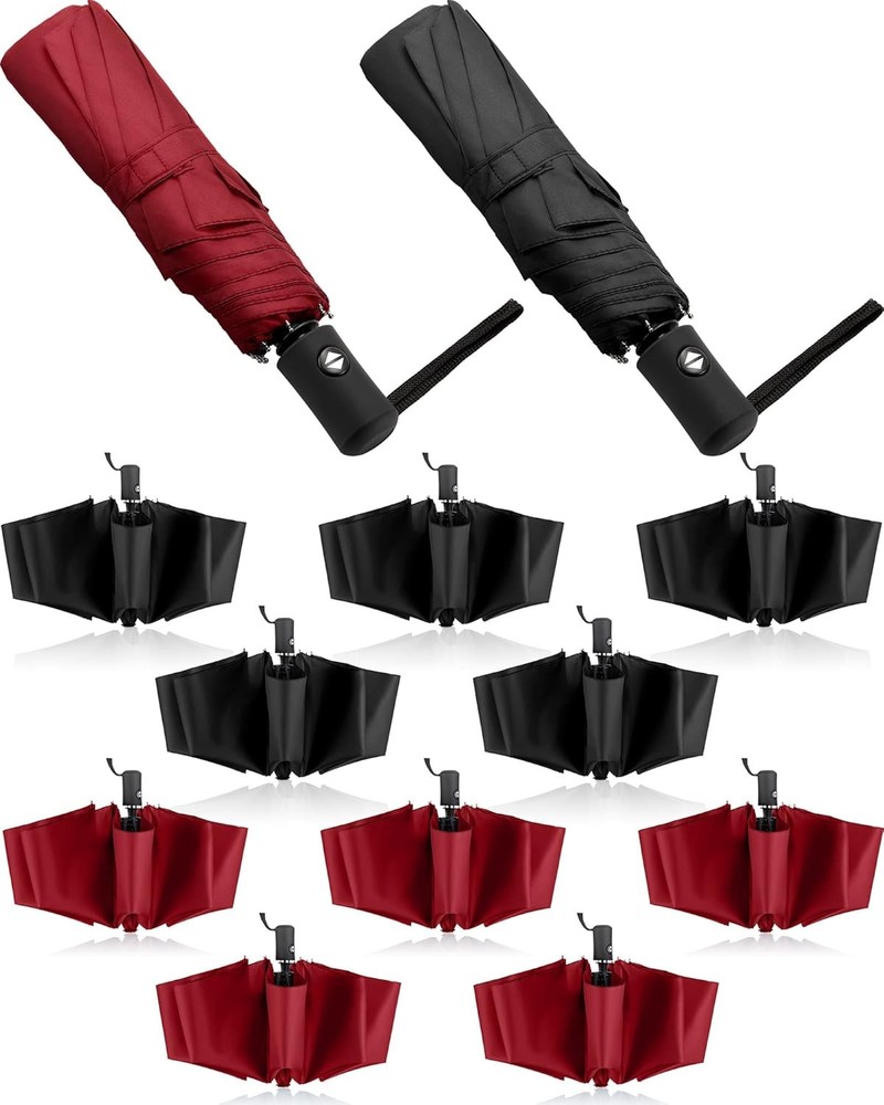 Wesiti 10 Pack Rain Umbrellas Bulk Automatic Open Close Black, Burgundy