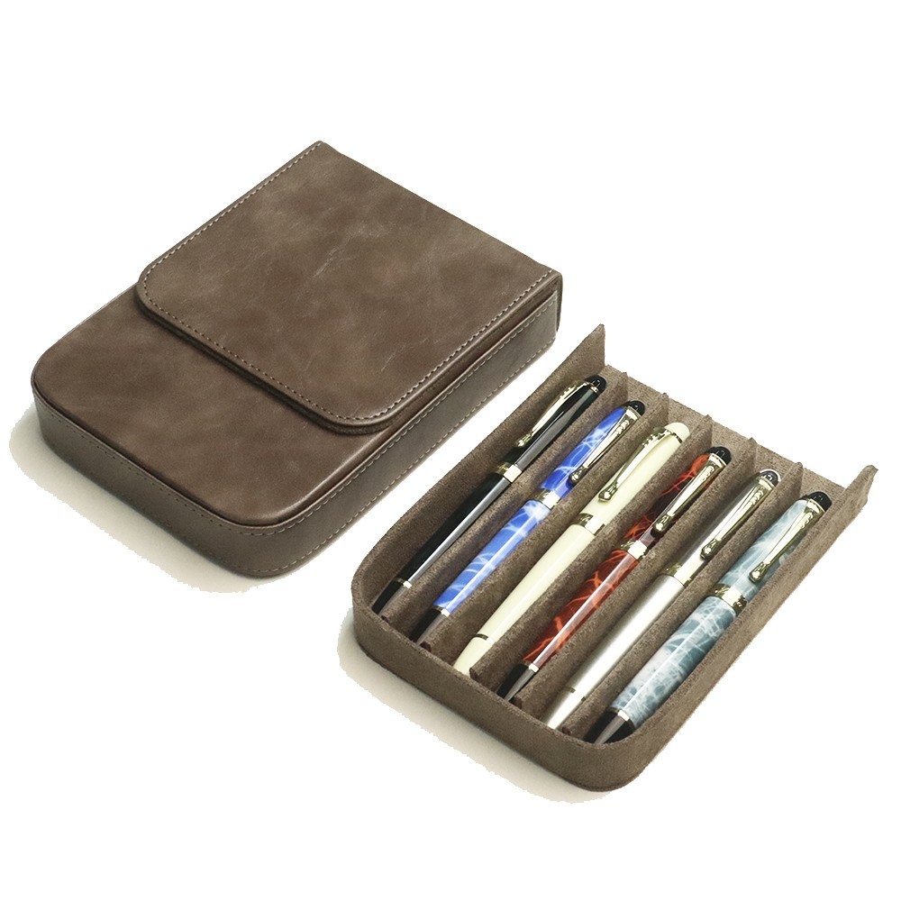 Fountain Pen Case 6 Slots Leather Organizer Storage Box Collection Display Tray