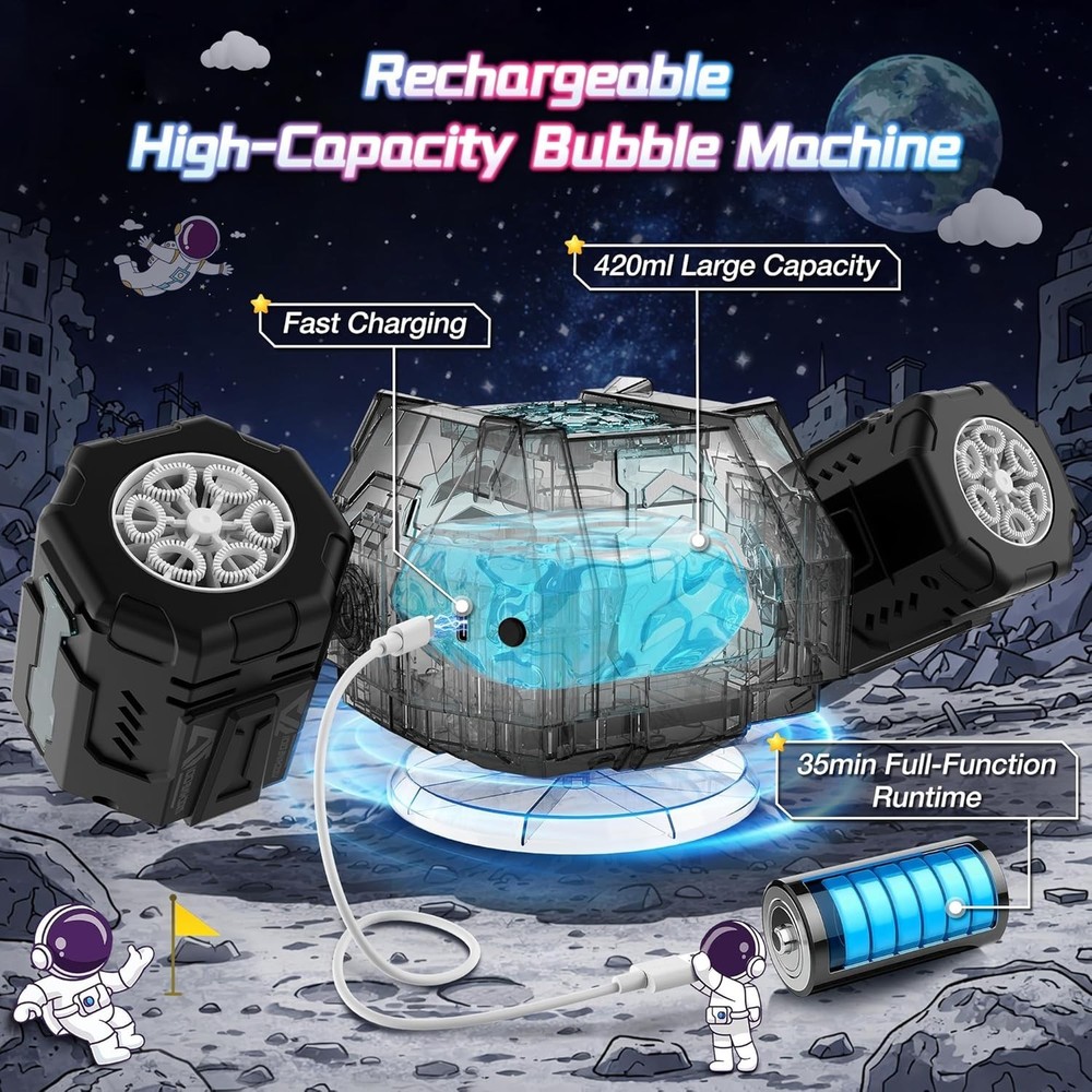 Rechargeable Bubble Machine with Remote, RGB Lights & 20000+ Bubbles/Min