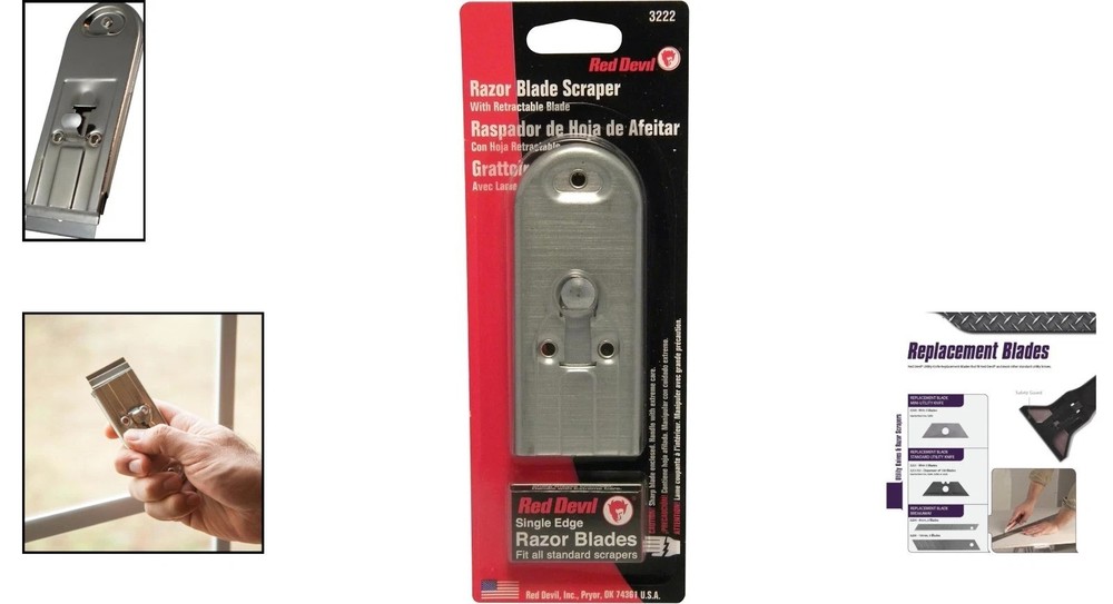 Professional Grade Push/Pull Scraper - Classic Red, 5 Metal Blades for Precision