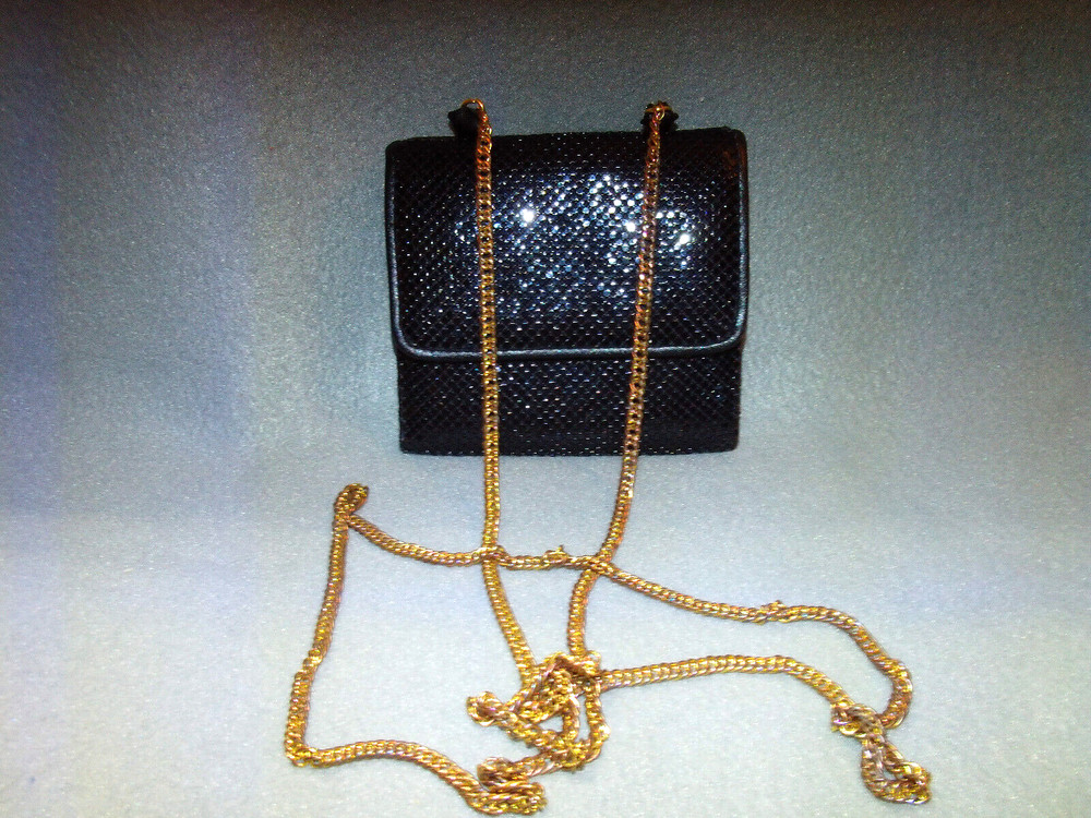 Whiting and Davis ? Black sequin evening bag/wallet
