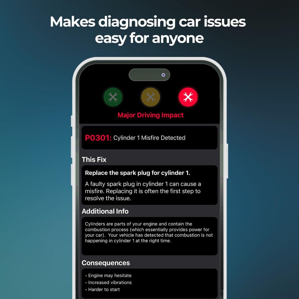 FIXD Bluetooth OBD2 Scanner for Car - Car Code Readers & Scan Tools for iPhon...