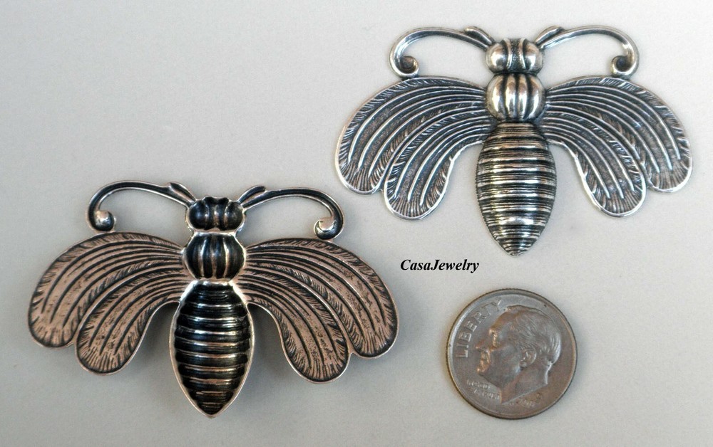 #5010RS ANTIQUED STERLING SILVER PLATED SPLIT WINGED MOTH - 2 Pc Lot