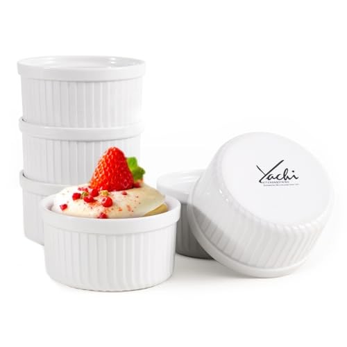 Souffle Ramekins: 4oz 6 Pieces Ceramic Baking Ramekin Set Oven Safe 4 OZ White