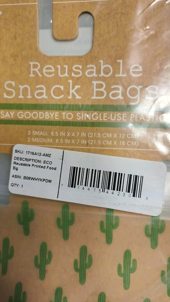 Reusable Snack Bags Sustainable Kitchen Accessory 2 Small & 2 Medium Bags