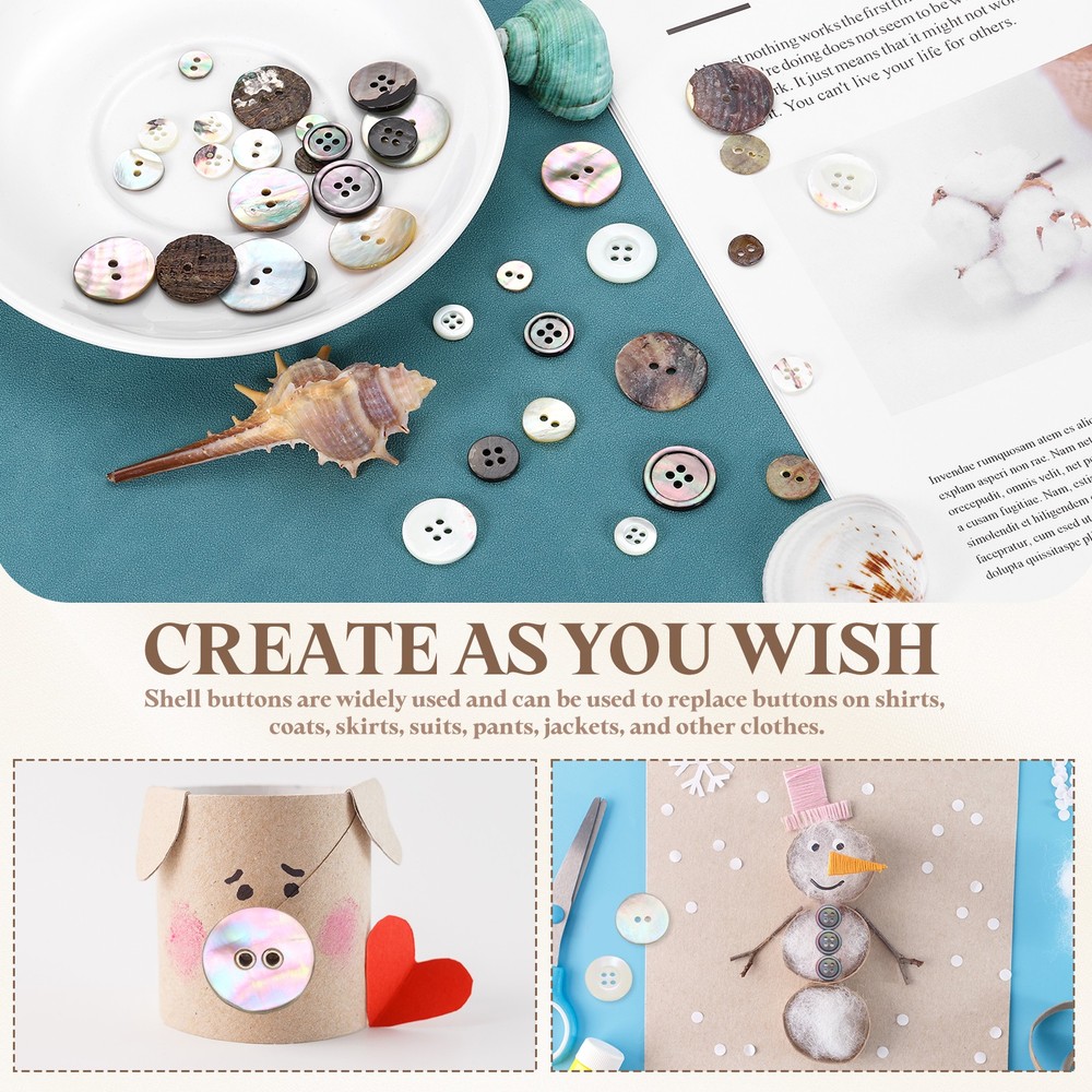 25Pcs 4 Hole 9mm Natural Shell Button with Sewing Thread Kit, Black