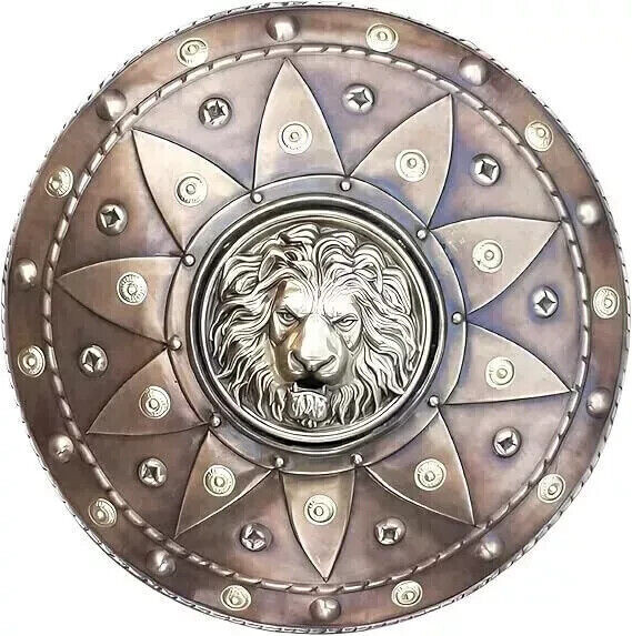 Lion Face Round Shield Medieval Iron Shield Knight Armor Defence Shield Hallowee