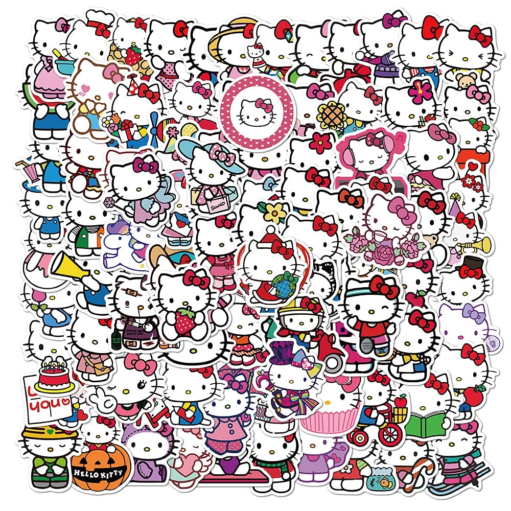 100Pcs Hello Kitty Stickers Pack White Theme Waterproof Colorful