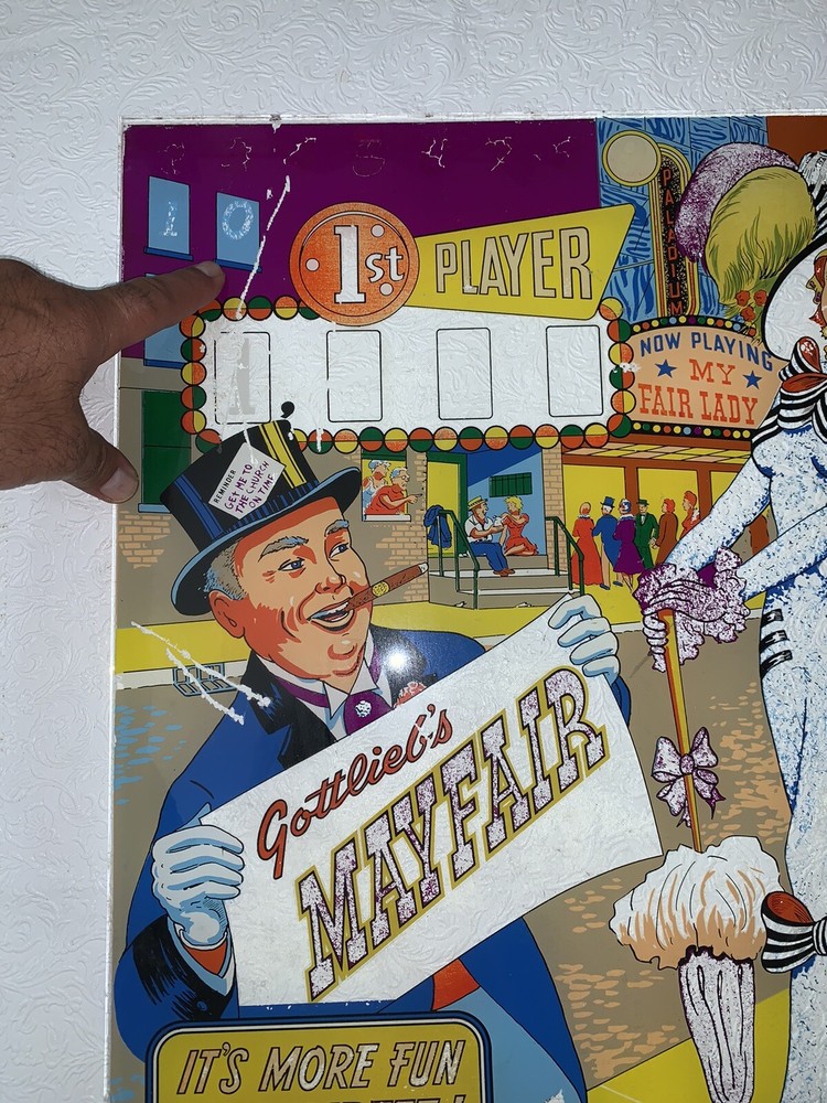Gottlieb Mayfair pinball machine game Backglass