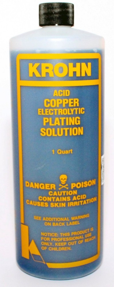 KROHN ACID COPPER ELECTROPLATING SOLUTION 1 QUART JEWELRY PLATING BATH METAL