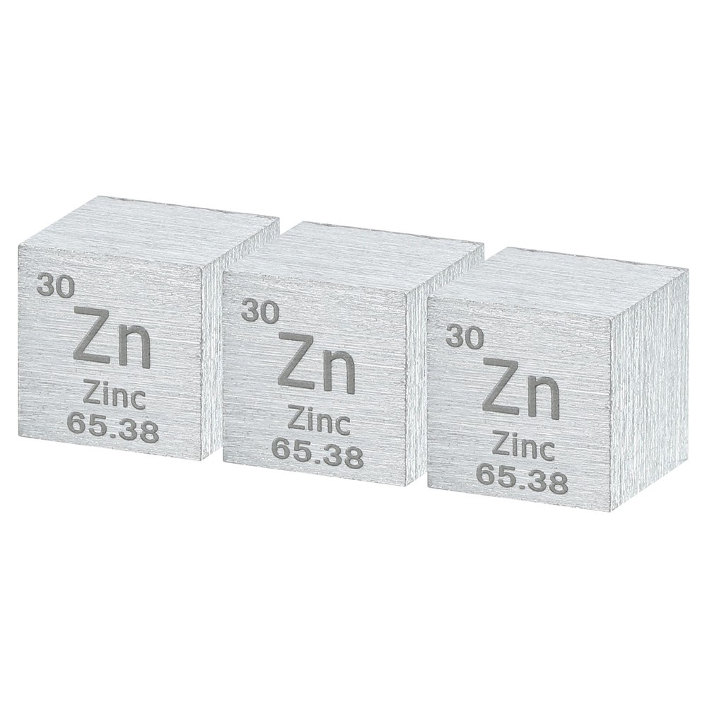 3Pcs Zinc Cube Cube, 0.39" High Density Metal Element Cube for Education, Silver