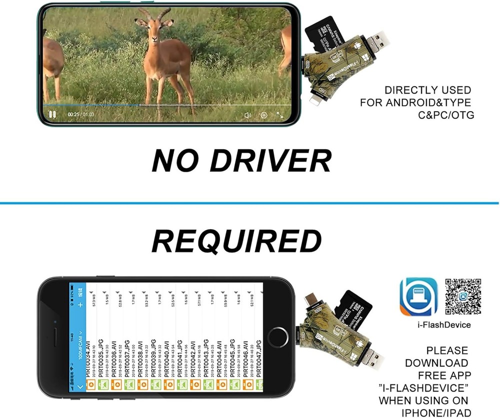 Trail Camera Viewer SD Card Reader for iPhone iPad Mac & Android, 4 in Black