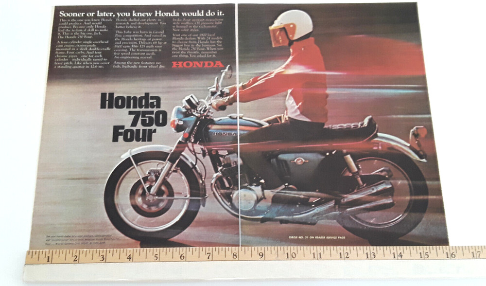 1969 HONDA CB-750 ORIGINAL 2 PAGE AD