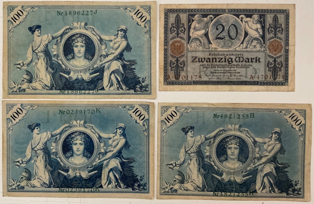 100- 20 MARKS 1908.1915 GERMANY 4 BANKNOTES