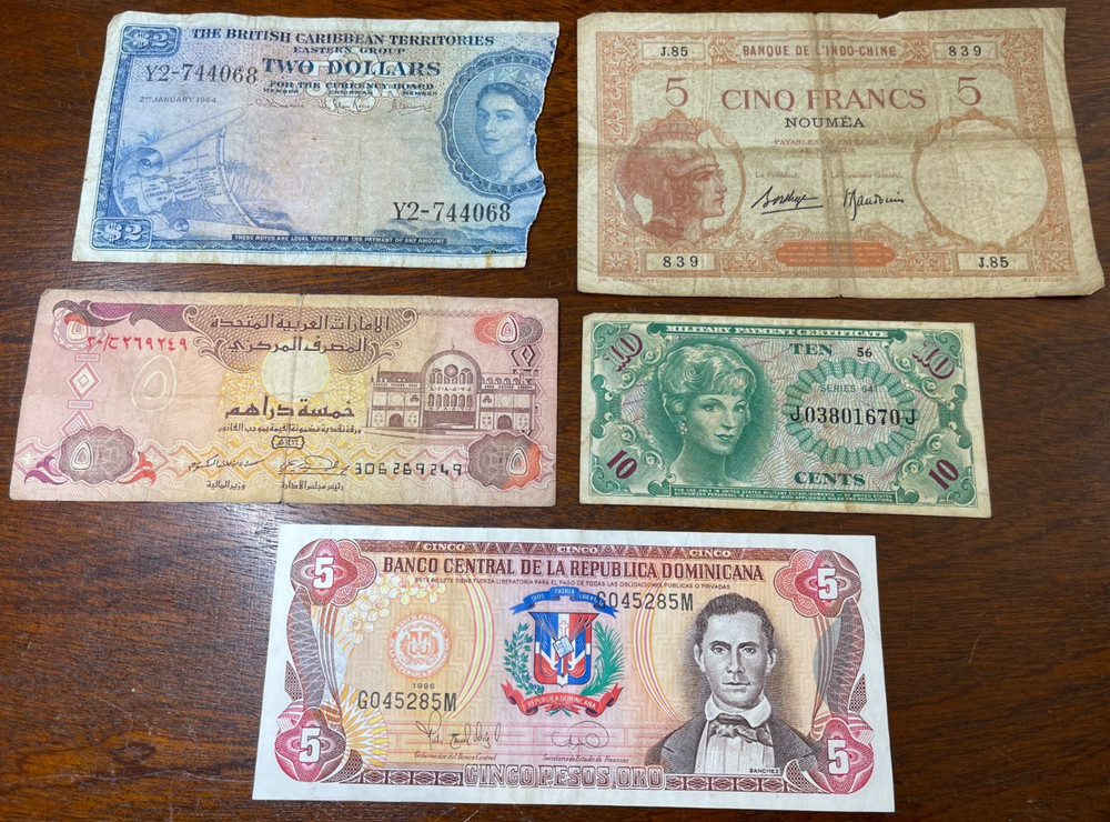 Early World Foreign Countries 5 Banknotes lot